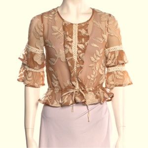 For Love & Lemons  Neutral Sheer Embroidered BLOUSE - XS